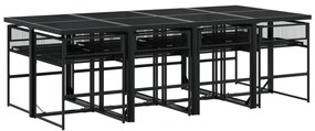9 pcs conjunto de jantar para jardim vime PE preto