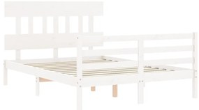 Estrutura de cama com cabeceira 140x200cm madeira maciça branco