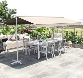 Toldo de dupla inclinação 4,50 L x 3,40 L x 2,55 A m, manual e retrátil, com inclinação ajustável, em aço com revestimento epóxi branco e poliéster im