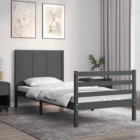 vidaXL Estrutura de cama com cabeceira 90x200 cm madeira maciça cinza