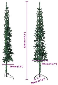 Meia árvore de Natal fina com suporte 120 cm verde