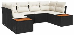 Conjunto de Sofá de Jardim 6 Peças com Almofadas Pretas em Rattan Sint