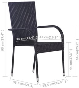 9 pcs conjunto de jantar para jardim preto