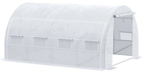 Outsunny Estufa Tipo Túnel de Jardim 4x3x2m com Porta Enrolável 8 Janelas Cobertura de PE 140g/m² e Metal Galvanizado Branco | Aosom Portugal