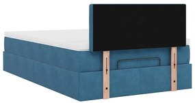 Cama otomana com colchão 120x190 cm veludo azul-escuro