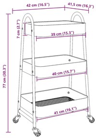 Carrinho de arrumação com 3 níveis 42x41,5x77 cm aço branco