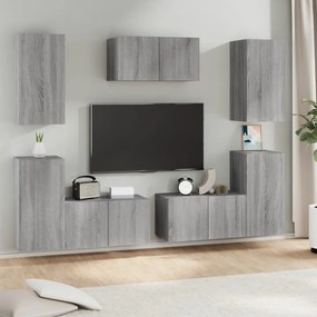 vidaXL Conjunto móveis de TV 7 pcs madeira processada sonoma cinza