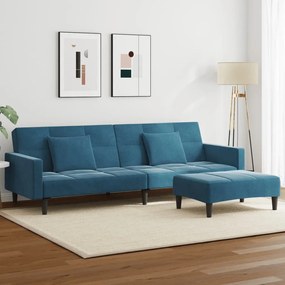 vidaXL Sofá-cama 2 lugares c/ apoio de pés veludo azul