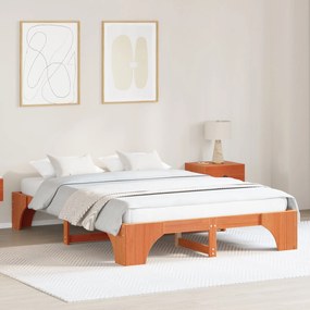 Estrutura de Cama Marrom Encerado Madeira maciça 140 x 200 cm