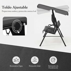 Baloiço Jardim 172 x 154 x 110 cm para 3 pessoas com toldo ajustável e almofada removível para jardim ou pátio, cinzenta