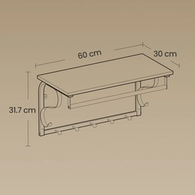 Cabide de parede com prateleira de 60 x 30 x 31,7 cm branca