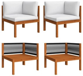 8 pcs conjunto lounge jardim c/ almofadões acácia maciça creme