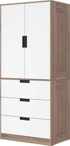 Guarda Roupa de 2 portas, armário moderno com 3 gavetas e varão para pendurar roupa, para quarto, castanho