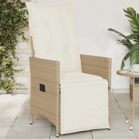 vidaXL Cadeira de jardim reclinável com almofadões vime PE bege
