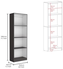 Estante Home com 4 prateleiras abertas, 180,6 x 62,8 x 29,9 cm Cinzento mate/ Branco