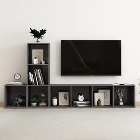 3 pcs conjunto de móveis de TV contraplacado cinzento brilhante