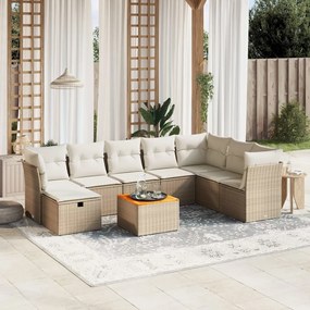 vidaXL 9 pcs conjunto de sofás p/ jardim com almofadões vime PE bege