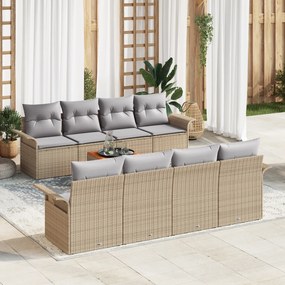 Conjunto de Sofás de Jardim vidaXL de 9 Peças com Almofadas Bege Rattan Poliéster Acácia