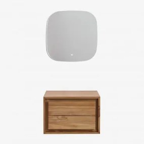 Conjunto De Móvel De Casa De Banho Em Madeira De Teca Jabari Madeira De Teca & Sem Lavatório & Quadrado Led E Anti-embaciamento 75x75 Cm Riben - Sklum