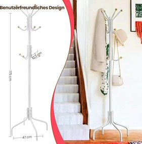 Cabide de metal com 12 ganchos 55 x 55 x 180 cm Branco