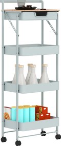Carrinho de arrumação com rodas 45 x 29,5 x 117,5 cm, 4 níveis, com gaveta, tabuleiro e cestos, verde