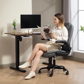 Cadeira de escritório, cadeira ergonómica com braços rebatíveis, altura ajustável, função de balanço, cinzenta