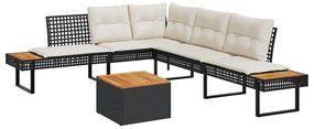 2 pcs conj. sofás de jardim c/ almofadões vime PE/acácia preto