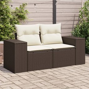 vidaXL Sofá de jardim com almofadões 2 lugares vime PE castanho