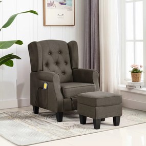 320169 vidaXL Poltrona massagens c/ apoio de pés tecido cinzento-acastanhado