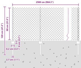 Cerca de Cadeia com 22 Postes em U Prata 0,8x25 m Aço