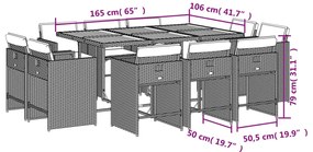 11 pcs conjunto de jantar p/ jardim c/ almofadões vime PE preto