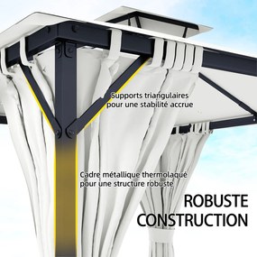 Tenda de jardim para exterior 3x3 m, pavilhão de jardim, telhado duplo, cortinas, ganchos de teto, estrutura metálica, cor creme