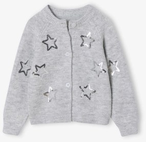 Casaco de malha de Natal estrelas em lantejoulas, para menina cinza mesclado