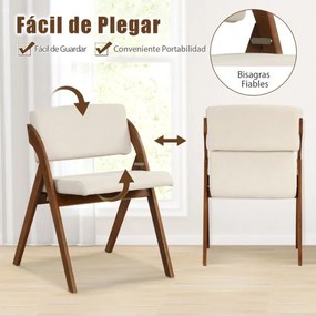 Conjunto de 2 cadeiras dobráveis para sala de jantar com pernas de madeira, assento e encosto acolchoados, modernas e portáteis Castanho