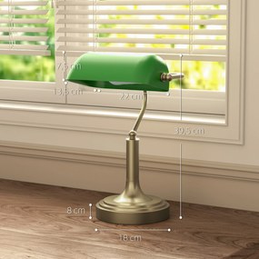 Candeeiro de Mesa Banqueiro Candeeiro de Mesa Vintage E27 com Ecrã Orientável a 45° 26,8x22x39,5 cm Verde