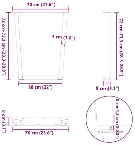 Pernas para mesa de jantar em V, 2 peças, branco, 70x(72-73,3) cm, aço