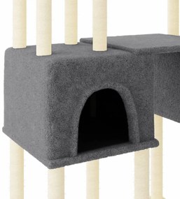 Árvore p/ gatos c/ postes arranhadores sisal 199cm cinza-escuro