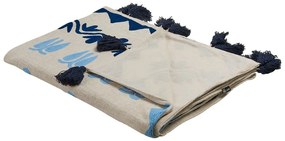 Manta decorativa em algodão creme e azul 130 x 180 cm BHIND Beliani