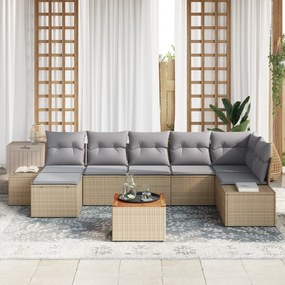 Conjunto de Sofá de Jardim de 8 Peças com Almofadas Bege Rattan Poliés