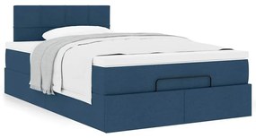 Estrutura de cama otomana com colchão 120x190 cm tecido azul