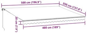 Toldo retrátil manual 500x350 cm castanho