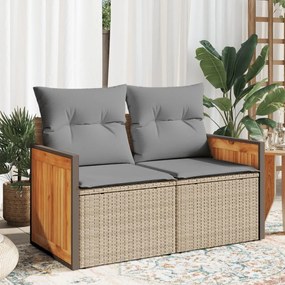 vidaXL Sofá de jardim de 2 lugares com almofadões vime PE bege