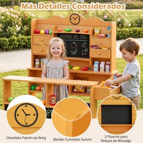 Loja de Brincar Infantil, 111,5 x 82 x 119,5 cm, Com Quadros de Ardósia, Amarelo