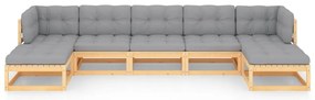 7 pcs conjunto lounge de jardim c/ almofadões pinho maciço