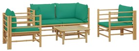 5 pcs conjunto lounge de jardim bambu c/ almofadões verdes