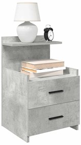 Mesa de cabeceira com 2 gavetas cinza concreto 40x36,5x62 cm