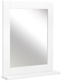 kleankin Espelho de Casa de Banho 50x11,x5x60cm Espelho de Parede Moderno com Prateleira de e Estrutura de Madeira Branco | Aosom Portugal