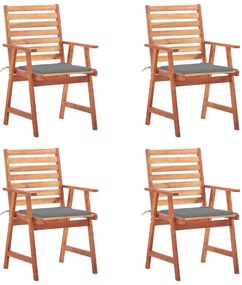 Cadeiras de jantar p/ jardim 4 pcs c/ almofadões acácia maciça