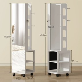 Espelho com Arrumação para Joias Luzes LED Armário para Joias com Rotação de 360° e Fecho com Chave 37x40x165,5 cm Branco