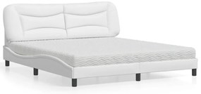 vidaXL Cama com colchão 180x200 cm couro artificial branco